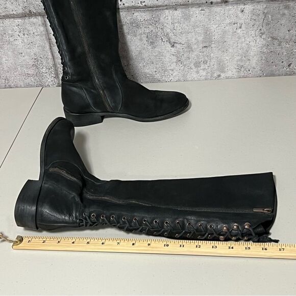 joie Leather Corset Lace Up Distressed Boots - Picture 9 of 10